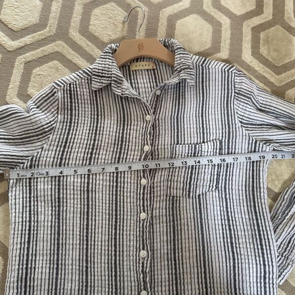 STARK X Striped Button Down Shirt in Gray and White S NWOT - Picture 9 of 14